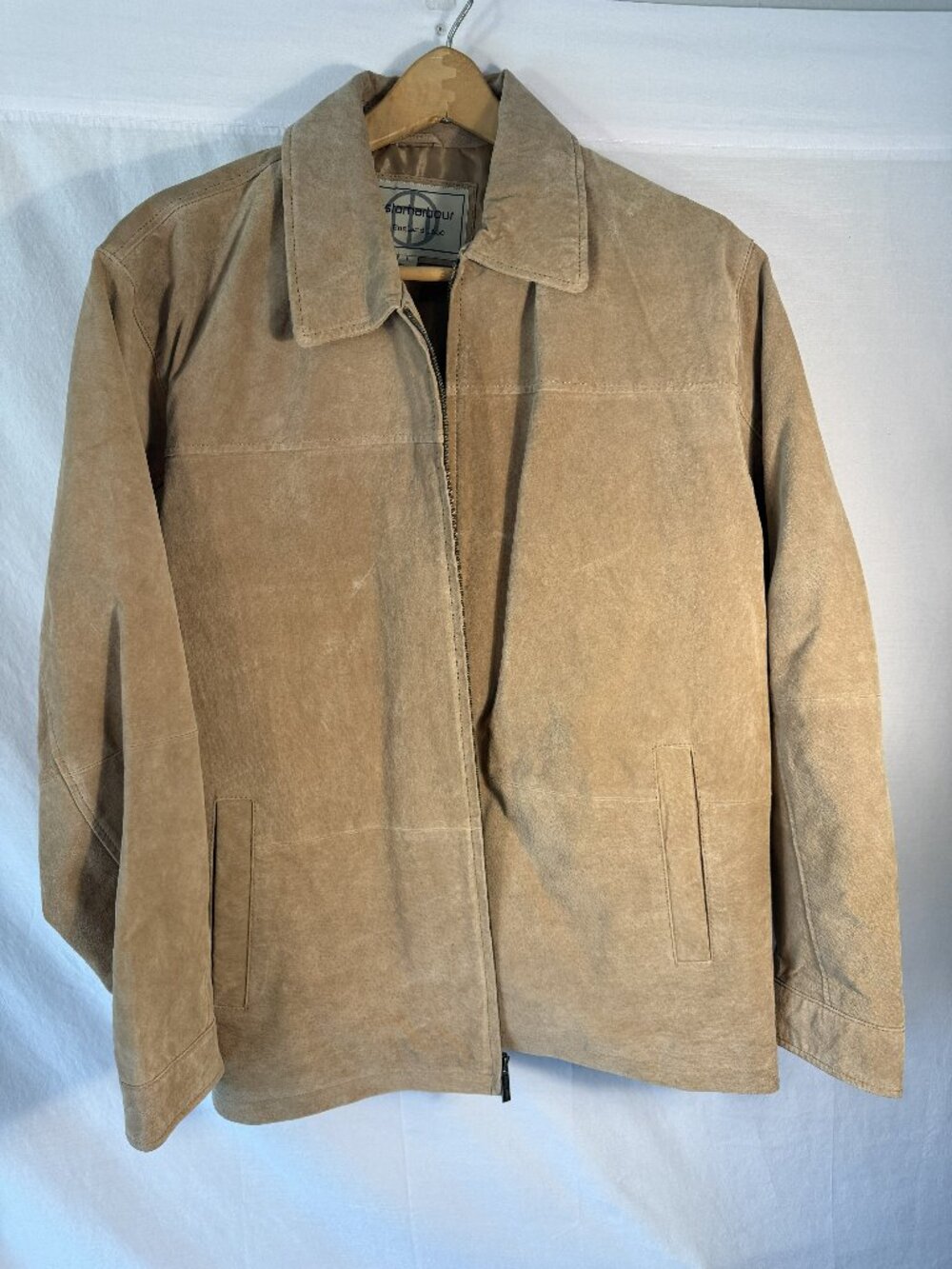 Boston Harbour Mens Large Tan Genuine Suede Leather Full Zip Classic Bomber Jack